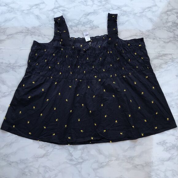 Lane Bryant Women 38/40 Smocked Sleeveless Blouse Navy with Lemon Print New - Picture 3 of 12